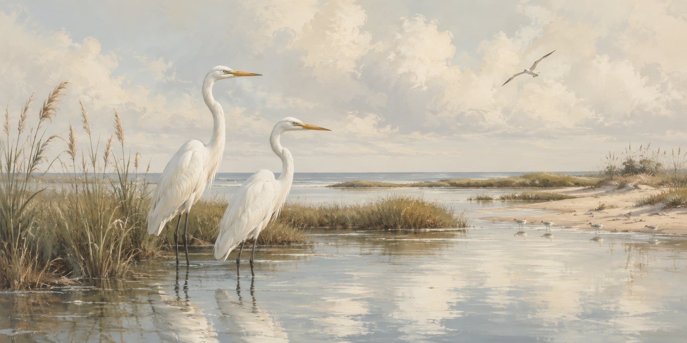Egrets at the water's edge